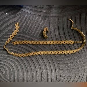 Gold Chevron Chain Necklace, Bracelet, and pair Earrings set